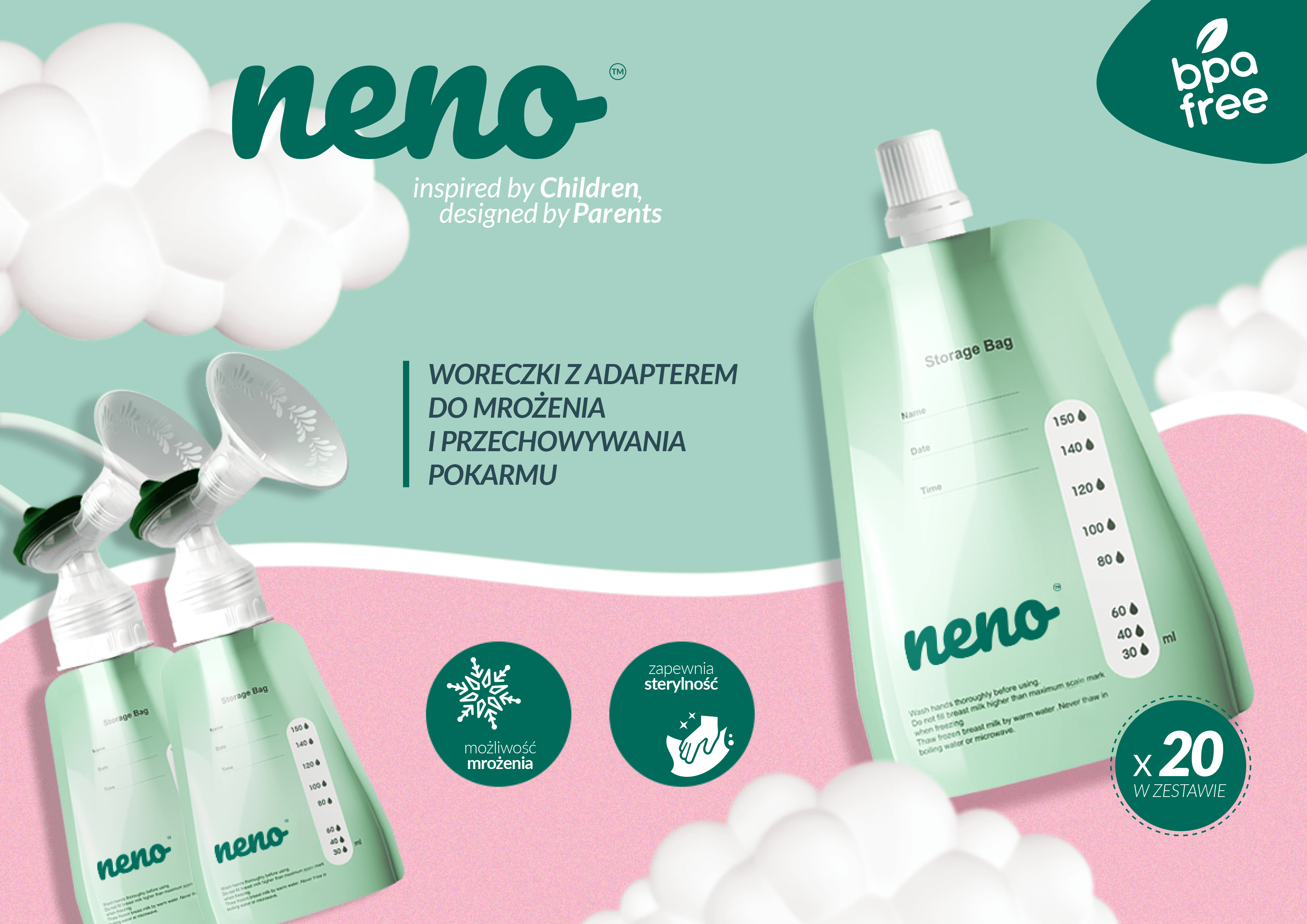 Zestaw woreczków z adapterem do mrożenia i przechowywania pokarmu Neno - obrazek 10